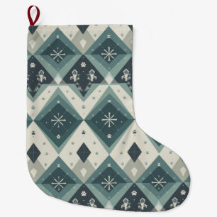 Modern Nordic Geometric Pet Stocking with Snow
