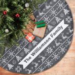 Modern Nordic Knit Ugly Sweater Chalkboard Name Fleece Tree Skirt<br><div class="desc">Celebrate the holiday season in “style” with this modern, Nordic style, ugly sweater knitted pattern, custom name Christmas tree skirt! Cute, whimsical trees, reindeer, and ornaments in white overlay a chalkboard background. Personalise with your name or custom greeting. 44” diameter, designed to fit most trees. Machine washable, lay flat to...</div>