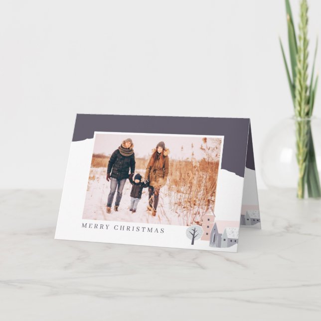 Modern Nordic Mountain Cabin Christmas Holiday Card (Front)