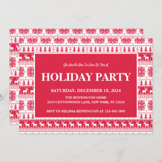 Modern Nordic Red and White Pattern Holiday Party Invitation