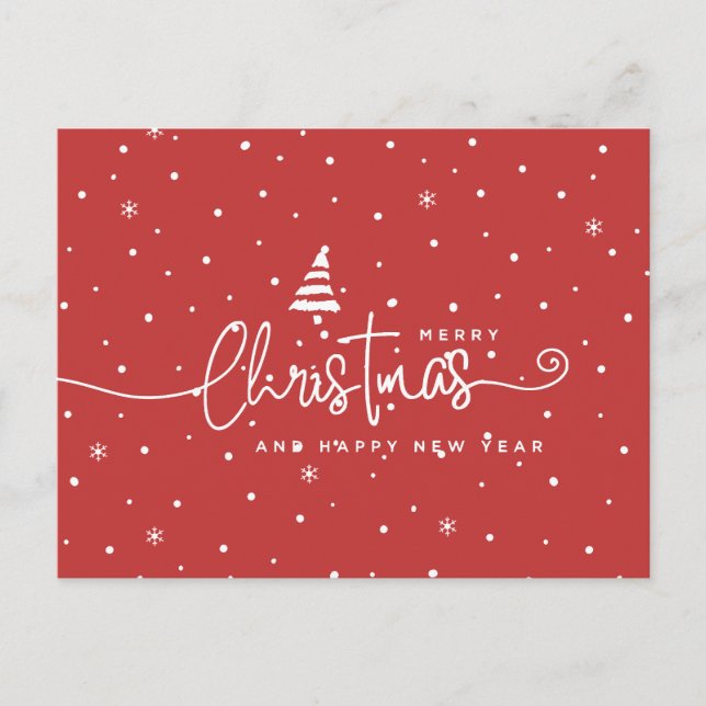 Modern Nordic-Style Red and White Holiday Postcard (Front)