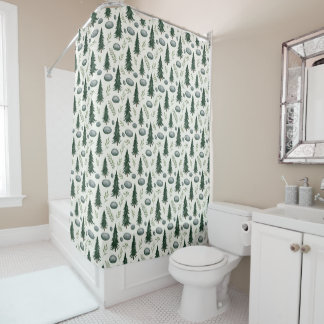 Modern Nordic Winter Sage Green Forest Shower Curtain