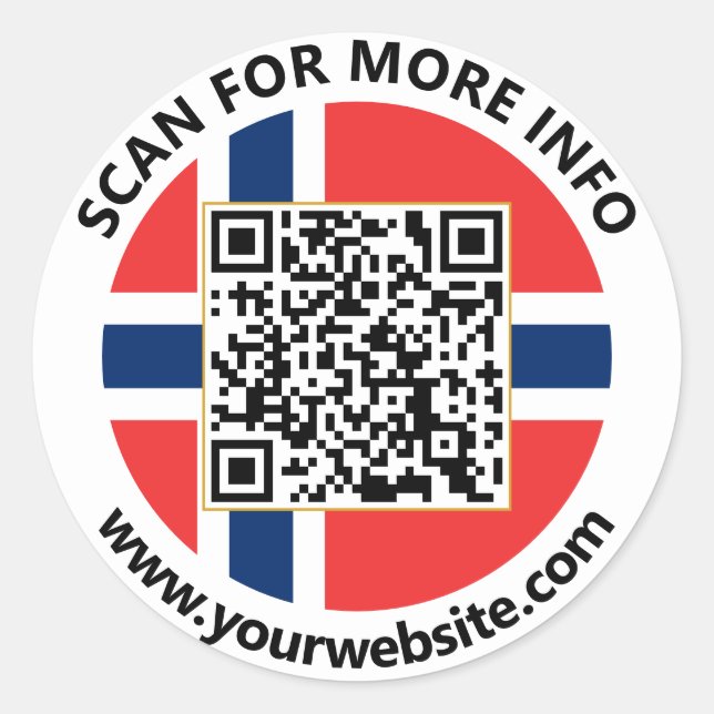 Modern Norway QR Code Stickers, Norwegian Flag Classic Round Sticker (Front)