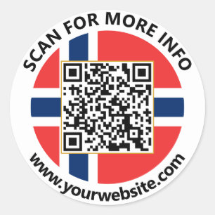 Modern Norway QR Code Stickers, Norwegian Flag Classic Round Sticker