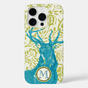 Modern Nostalgia Monogram Deer Vintage Floral iPhone 16 Pro Case