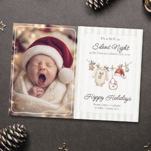 Modern Not so Silent Night Clothes Line Baby Photo Holiday Card