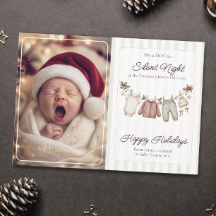Modern Not so Silent Night Clothes Line Baby Photo Holiday Card