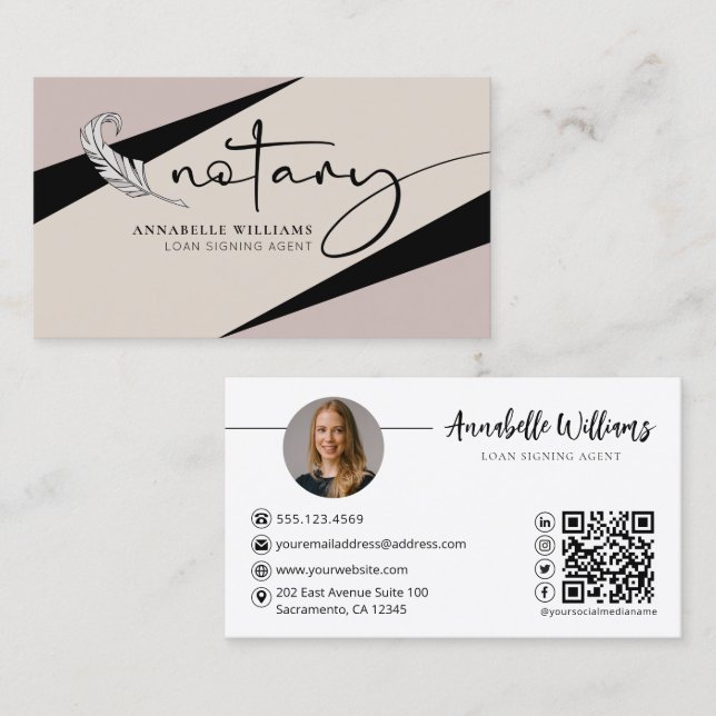 Modern Notary Photo QR Code Business Card (Front/Back)