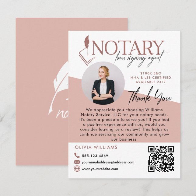 Modern Notary Photo Review & Thank You Photo Postcard (Front/Back)