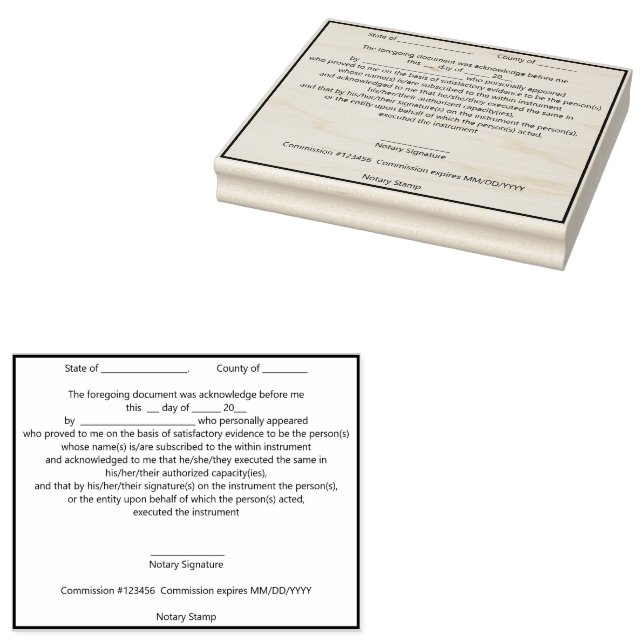 Modern notary public acknowledgement seal rubber stamp (Stamped)