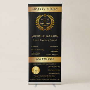 Modern Notary Public Black Gold Retractable Banner
