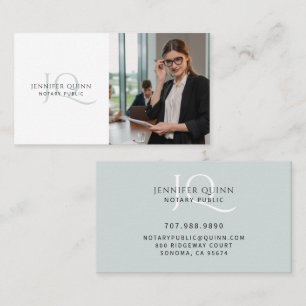 Modern Notary Public Photo Blue Grey Business Card