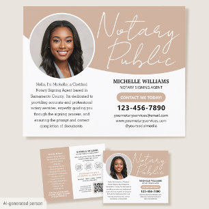 Modern Notary Public Photo QR Code Tan Business Flyer