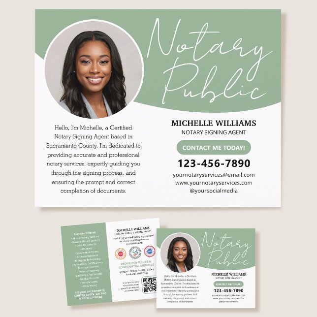 Modern Notary Public Profile Photo QR Code Green Flyer (Creator Uploaded)