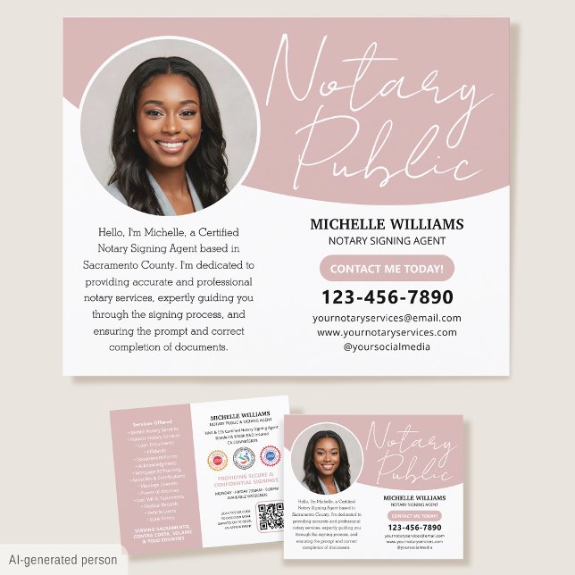 Modern Notary Public Profile Photo QR Code Pink Flyer (Creator Uploaded)