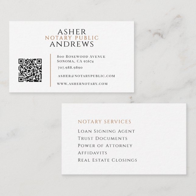 Modern Notary Public QR Code Business Card (Front/Back)
