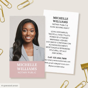 Modern Notary Public Signing Agent Photo Pink Business Card