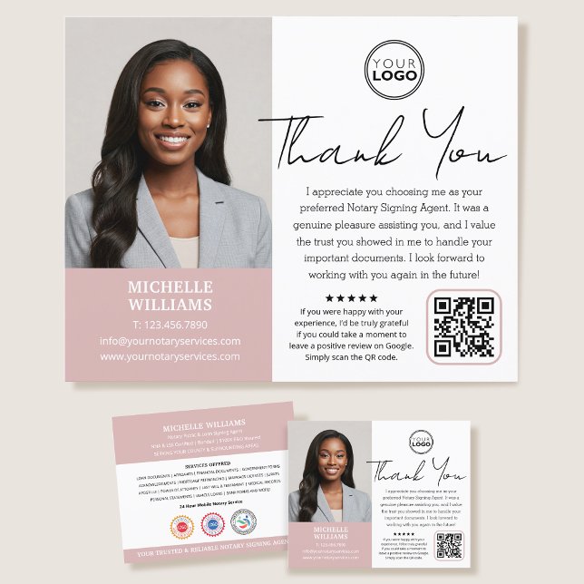 Modern Notary Public Thank You Photo QR Code Pink Flyer (Creator Uploaded)