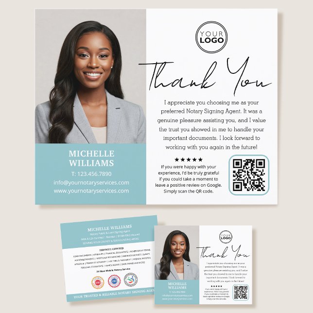 Modern Notary Public Thank You Photo QR Turquoise Flyer (Creator Uploaded)