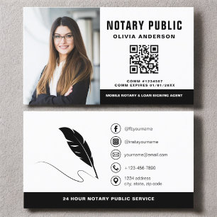 Modern Notary QR Code Signing Agent Photo Business Card