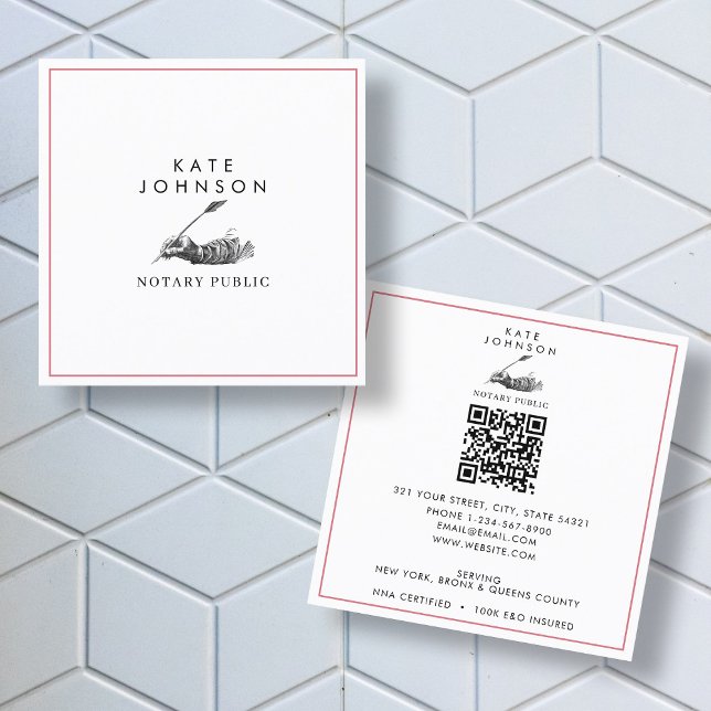 Modern Notary Signing Agent Feather Quill Logo Square Business Card (Modern Notary Signing Agent Feather Quill Logo Square Business Card)