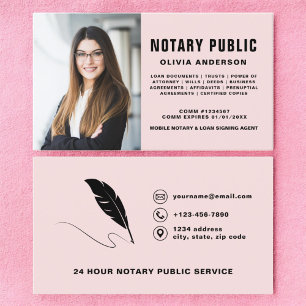 Modern Notary Signing Agent Photo Blush Pink Business Card