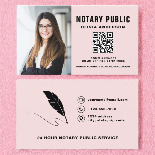 Modern Notary Signing Agent QR Code Photo  Business Card (Creator Uploaded)