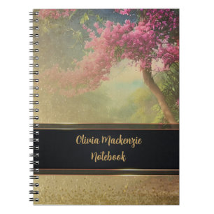 Modern Notebook Gold Mist Floral Cherry Blossom