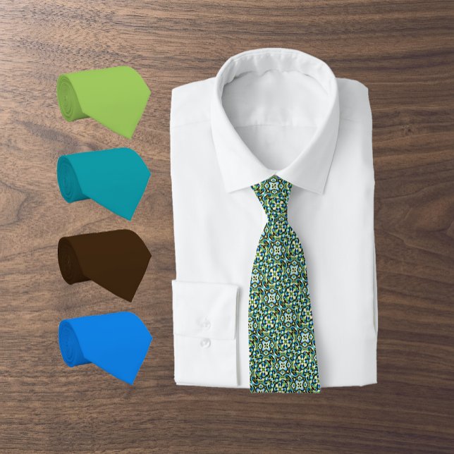 Modern Nouveau Pattern in Pistachio Green, Blue... Tie (Creator Uploaded)