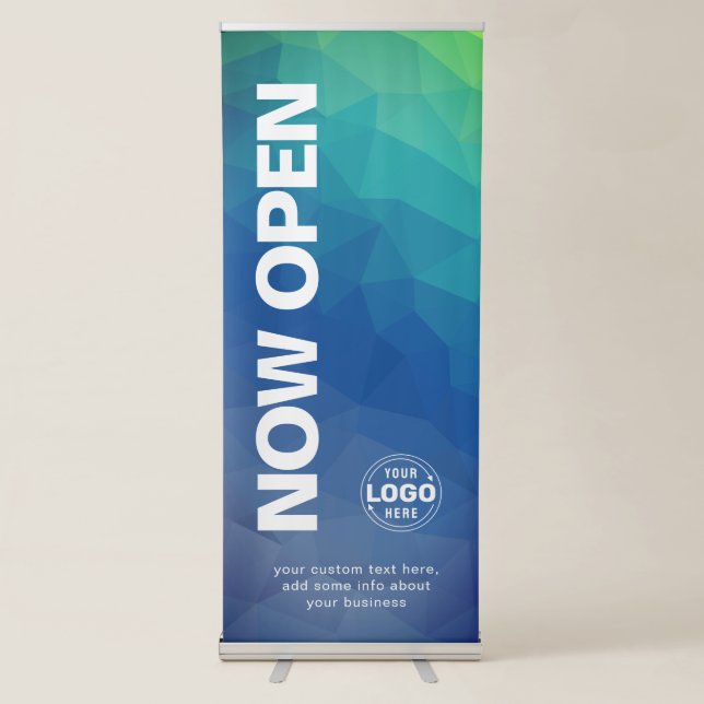 Modern Now Open Navy Small Business Retractable Ba Banner (Front)