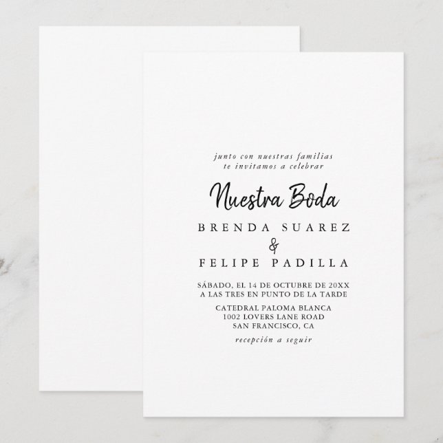 Modern Nuestra Boda Wedding Invitation (Front/Back)