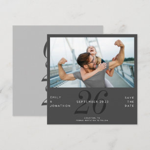Modern Number Date Photo Dark Grey Save The Date