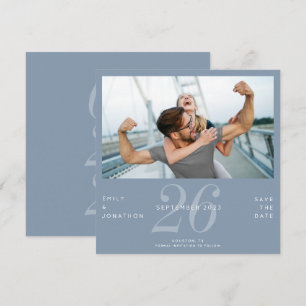 Modern Number Date Photo Dusty Blue Save The Date