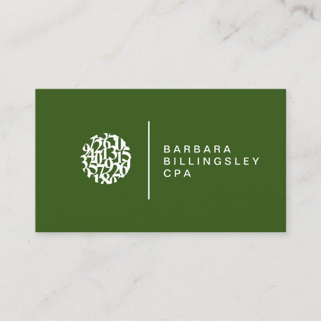 Modern Numbers Logo Accountant Dark Green Business Card (Front)