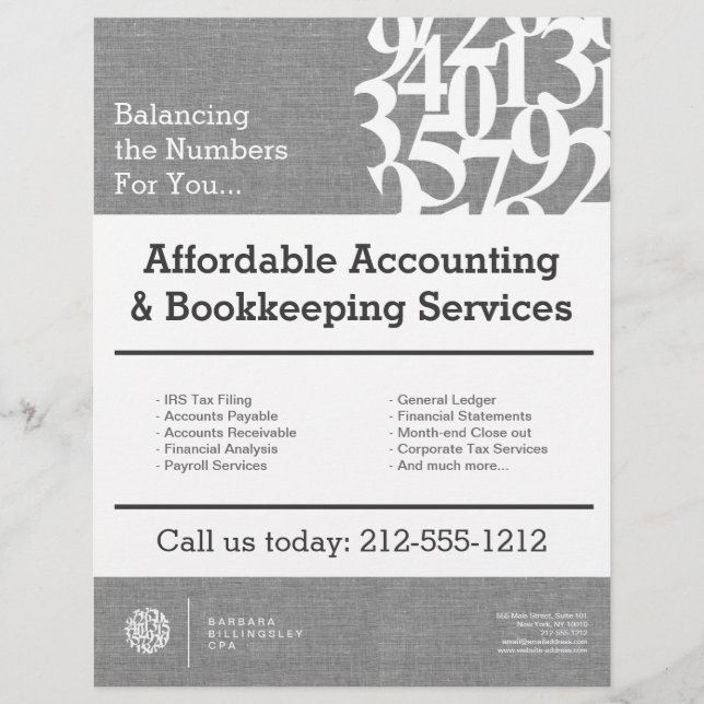 Modern Numbers Logo Linen Accountant Flyer (Front)