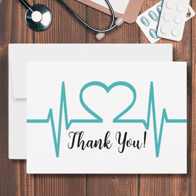 Modern Nurse Doctors Office Healthcare Medical Thank You Card (Modern Heart Beat Nurse Doctor Healthcare Medical Thank You Card)