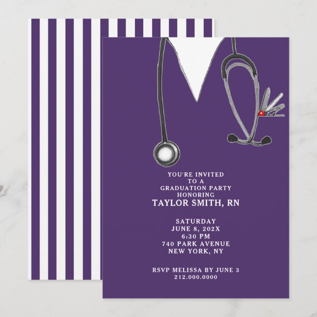 Modern Nurse Graduation Party Invitation (Front/Back)