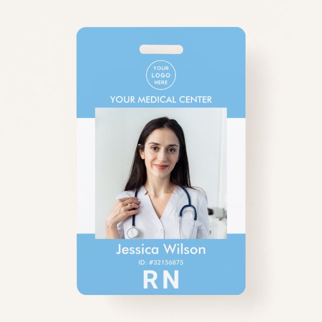 Modern Nurse ID Medical Employee Staff Blue Badge ID Badge (Front)