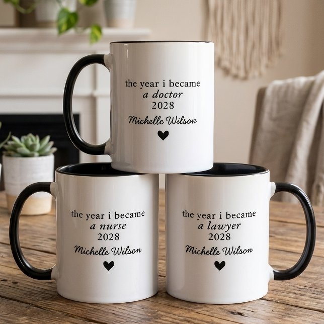 Modern Nurse Lawyer Doctor Graduate Custom Script Mug (Minimalist Typographic Mug Gift for New Nurse Graduation | Teacher | Lawyer | Attorney | Mama Auntie)