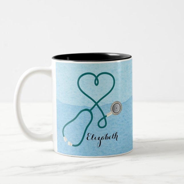 Modern Nurse Medical Doctor Graduate Monogram Two-Tone Coffee Mug (Left)