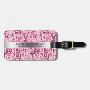 Modern Nurse Nursing Pattern Pink Monogrammed Luggage Tag
