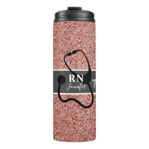 Modern Nurse Pink Rose Gold Glitter Personalised Thermal Tumbler
