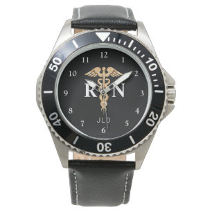 Modern Nurse RN Black Monogram Mens Watch