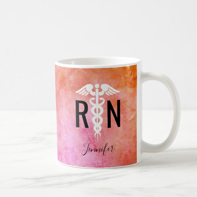Modern Nurse RN Caduceus Colourful Ombre Name Coffee Mug (Right)