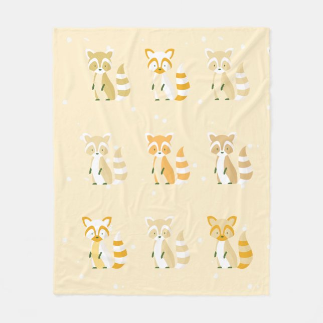 Modern nursery pastel pattern racoon pink brown fleece blanket (Front)