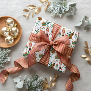 Modern Nutcracker Christmas Bow Ribbon Music Wrapping Paper