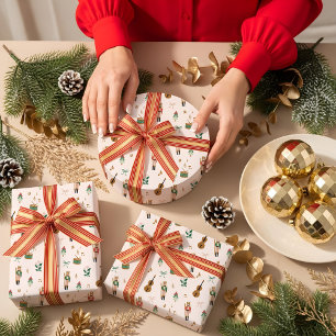 Modern Nutcracker Christmas Bow Ribbon Pattern Wrapping Paper Sheet