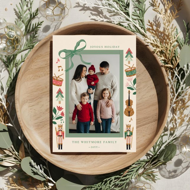 Modern Nutcracker Christmas Bow Ribbon Photo Frame Holiday Card (Modern Nutcracker Christmas Bow Ribbon Photo Frame Holiday Card)