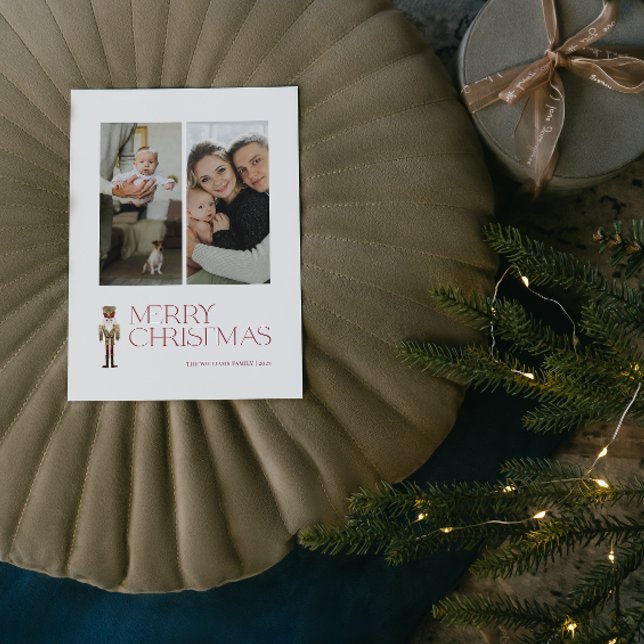 Modern Nutcracker Merry Christmas 2 Photo  Holiday Postcard (A Nutcracker Holiday! Wishing You a Merry Christmas in Modern Minimalist Style. 🎄🎭 [Your Photo Her)