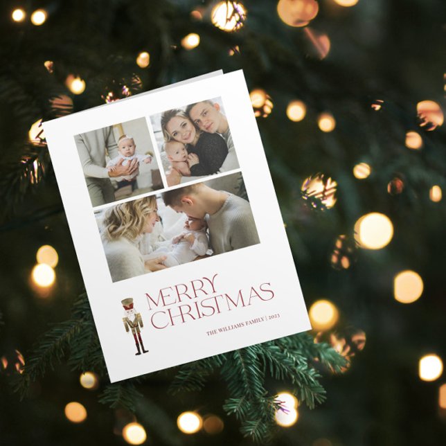 Modern Nutcracker Merry Christmas 3 Family Photo Card (A Nutcracker Holiday! Wishing You a Merry Christmas in Modern Minimalist Style. 🎄🎭 [Your Photo Her)